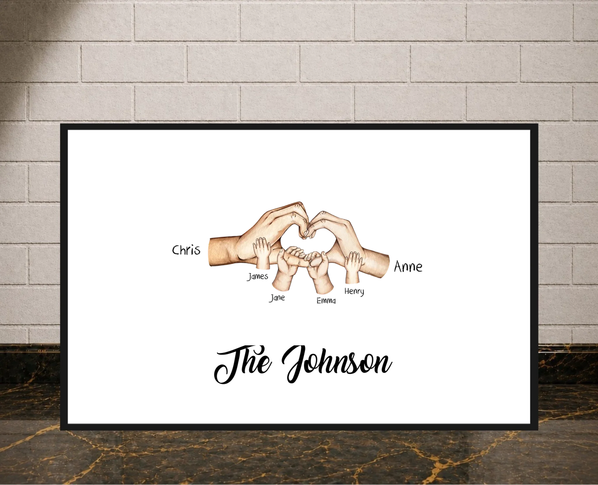 Herzhand als Poster mit schwarzem Rahmen