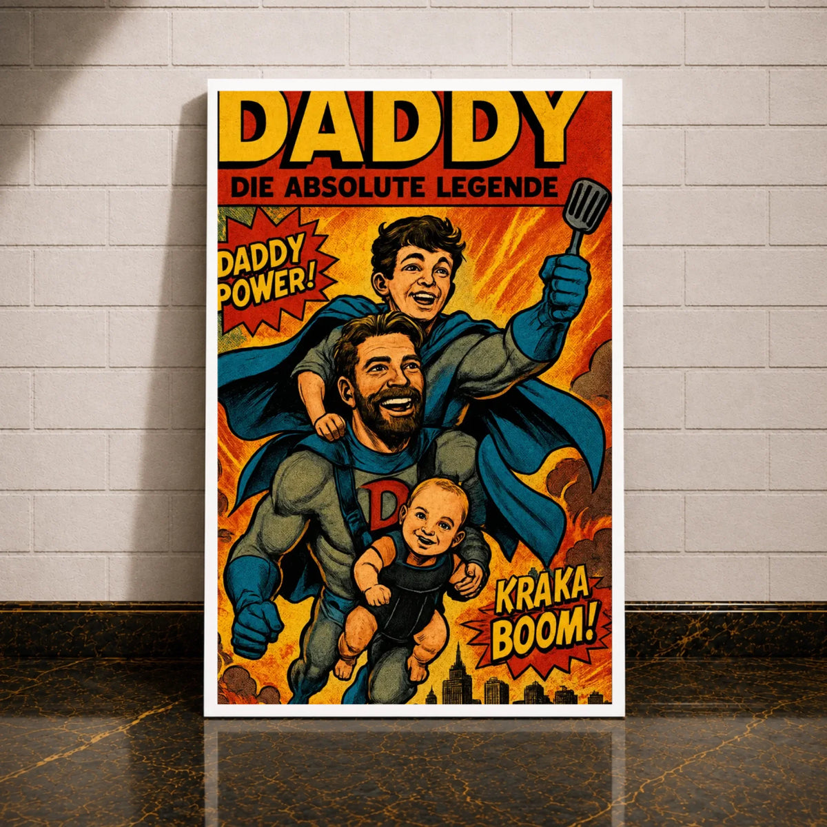 Superdaddy als Leinwand mit weißem Rahmen