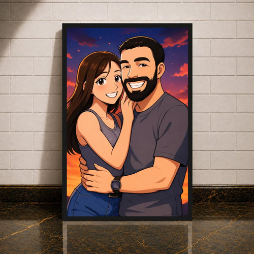 Anime-Stil Portrait als Leinwand mit schwarzem Rahmen