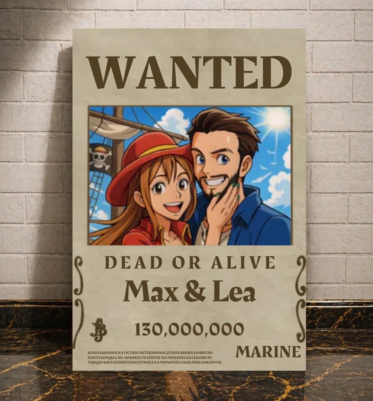 One Piece Wanted als personalisierte Leinwand nach eigenem Foto