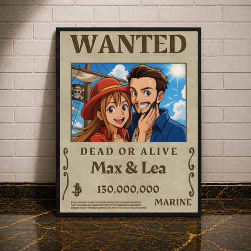 One Piece Wanted als Leinwand mit schwarzem Rahmen