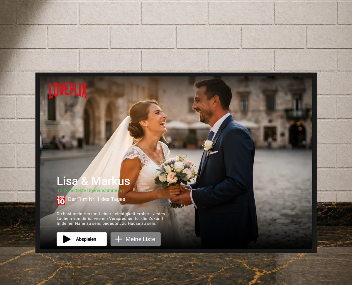 Serienposter-Leinwand mit schwarzem Rahmen, personalisiert mit Foto und eigenem Titel