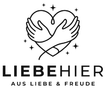 Logo mit einer Herzform, die von zwei Händen umschlossen wird, und dem Text LIEBEHIER.